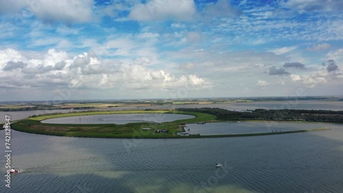 IJsseloog Sludge depot in the delta of the river IJssel seen from above. photo