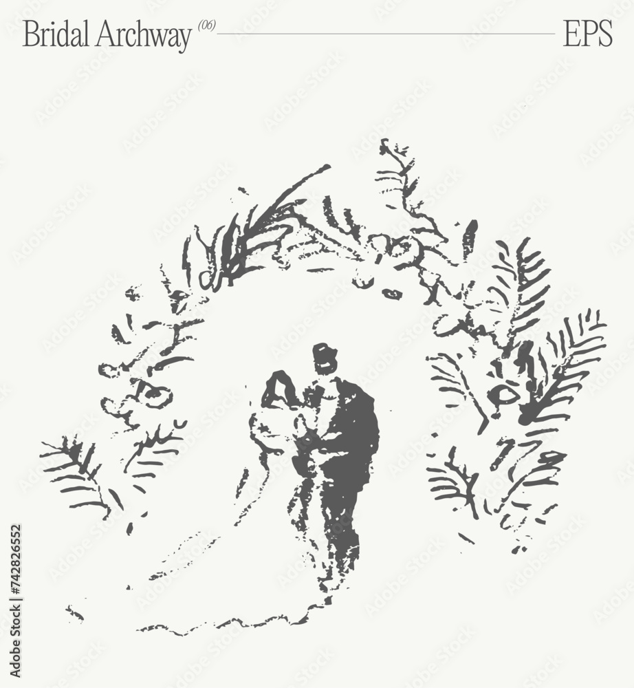 A loving couple's wedding day under the Bridal Archway. Hand drawn vector illustration, sketch. A loving couple's wedding day under the Bridal Archway. Hand drawn vector illustration, sketch.