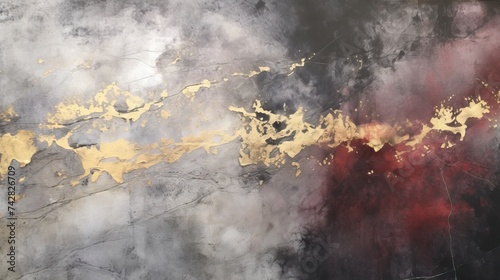 Closeup of abstract rough dark gold burgundy art painting texture, with oil acrylic brushstroke, pallet knife paint on canvas, geometric spatula technique