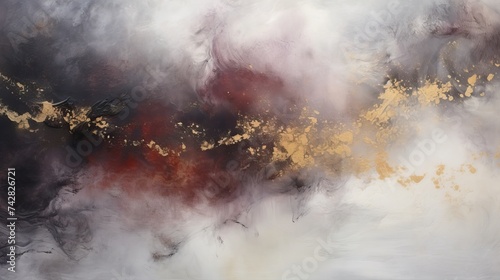 Closeup of abstract rough dark gold burgundy art painting texture, with oil acrylic brushstroke, pallet knife paint on canvas, geometric spatula technique