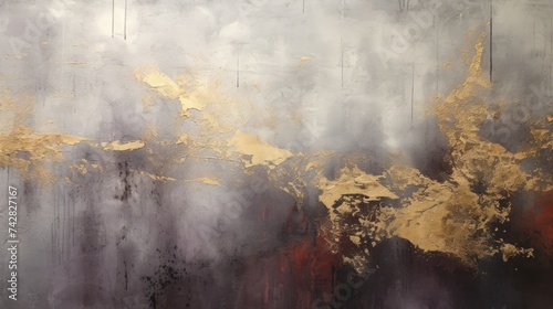 Closeup of abstract rough dark gold burgundy art painting texture, with oil acrylic brushstroke, pallet knife paint on canvas, geometric spatula technique