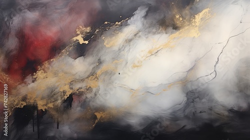 Closeup of abstract rough dark gold burgundy art painting texture, with oil acrylic brushstroke, pallet knife paint on canvas, geometric spatula technique