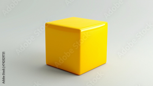 Yellow Cube 3D illustration, render. Simple cube on a white background.