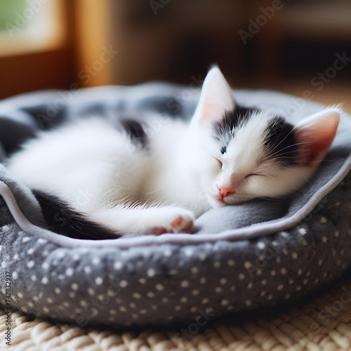 kitten sleeping on a pet bed