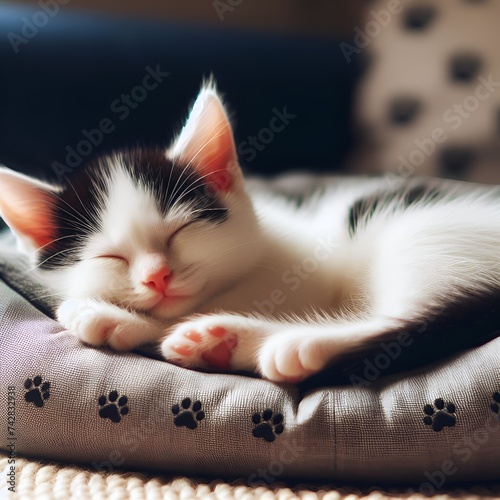 kitten sleeping on a pet bed