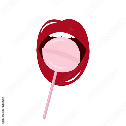 Woman’s  lips with lollipop 