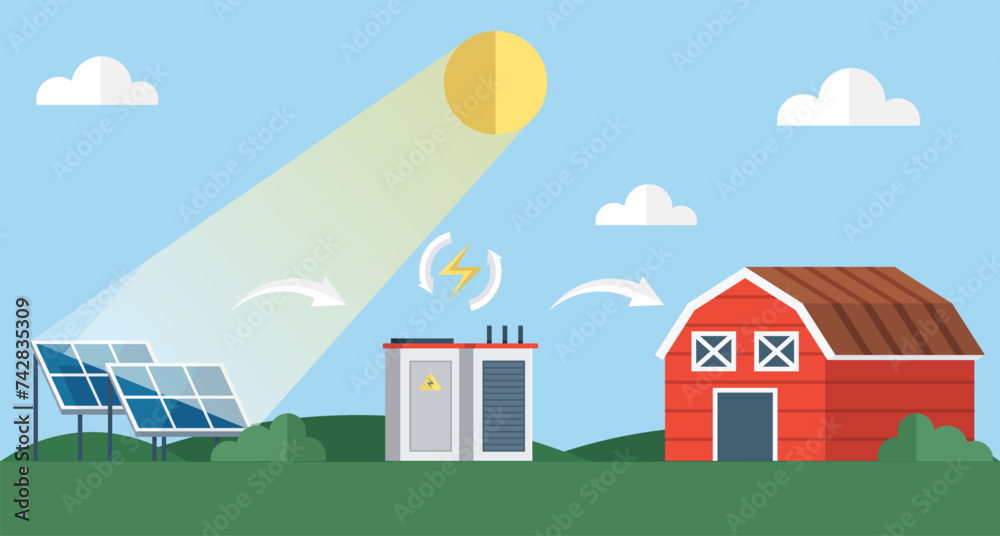 Solar energy vector illustration. Solar panels are example innovative technology converts sunlight into electricity The efficient generation electricity from solar energy is sustainable solution