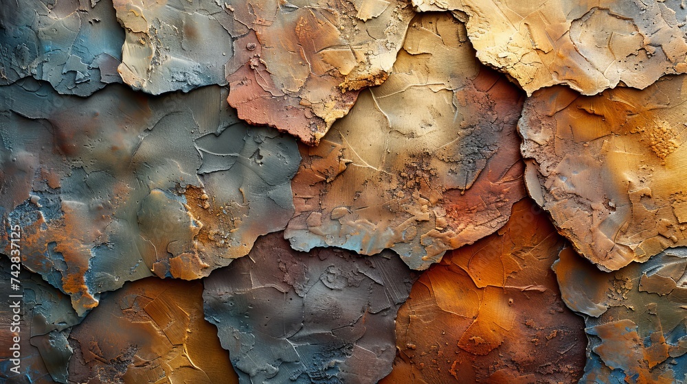 Fototapeta premium Textured Old Plaster Art with Earth Tones and Cracks