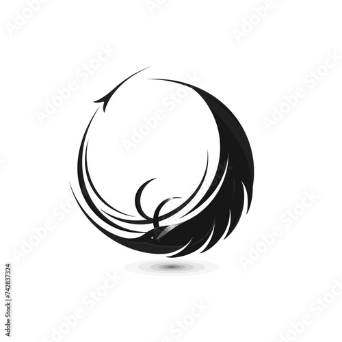 Black simple abstract fishing silhouette design element on white background Generative Ai