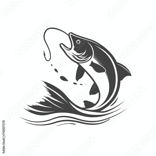 Black simple abstract fishing silhouette design element on white background Generative Ai