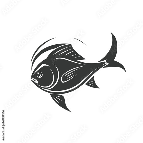 Black simple abstract fishing silhouette design element on white background Generative Ai