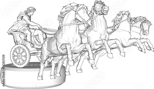 Vector sketch illustration design of classic Greek Roman hero riding a horse-drawn chariot