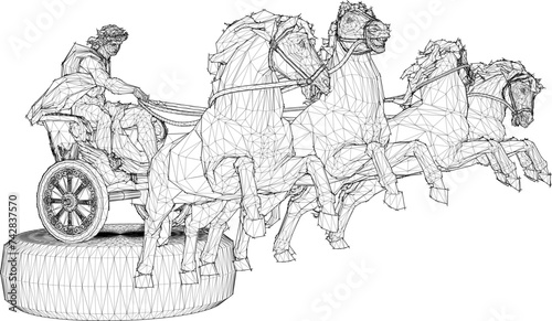 Vector sketch illustration design of classic Greek Roman hero riding a horse-drawn chariot 
