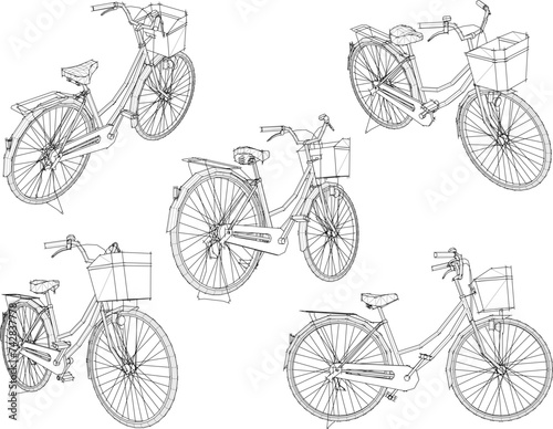 Vector sketch illustration design of classic old vintage girl's mini bike with basket  photo