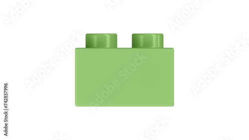 Pistachio Green Lego Block Isolated on a White Background. Close Up View of a Plastic Children Game Brick for Constructors, Side View. High Quality 3D Rendering with a Work Path. 8K Ultra HD