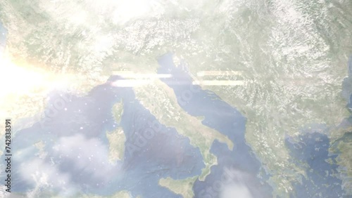 Zoom in from space and focus on San Benedetto del Tronto, Italy. 3D Animation. Background for travel intro. Elements of this image furnished by NASA photo