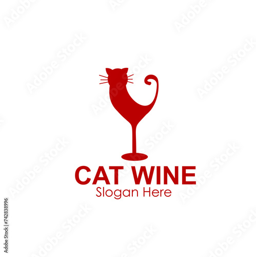 cat wine logo design concept