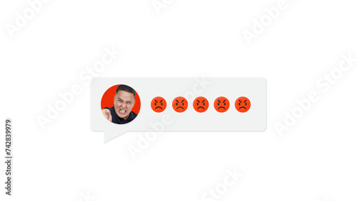 An angry man sending multiple mad emojis via chat, symbolizing negative feedback and anger on social media. photo