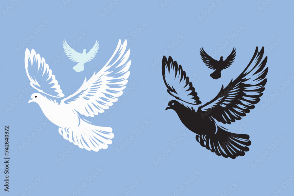 Fototapeta premium white and black dove flying vector illustration 
