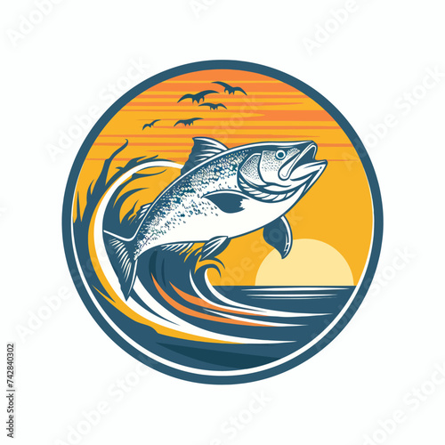Simple fishing logo design element on white background Generative Ai