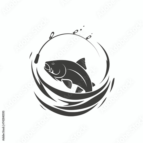 Simple fishing logo design element on white background Generative Ai