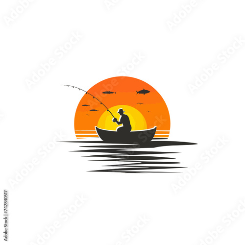 Simple fishing logo design element on white background Generative Ai