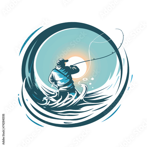 Simple fishing logo design element on white background Generative Ai