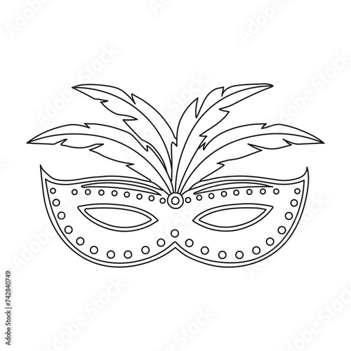 Carnival mask, sketch, line art. Illustration for coloring book, holiday decor element, vector