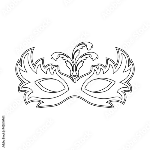 Carnival mask, sketch, line art. Illustration for coloring book, holiday decor element, vector