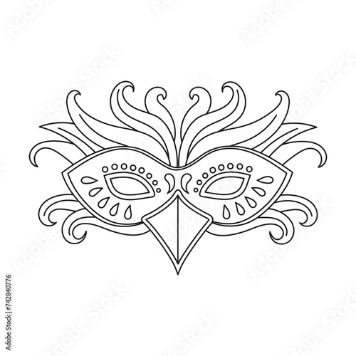 Carnival mask, sketch, line art. Illustration for coloring book, holiday decor element, vector