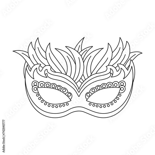 Carnival mask, sketch, line art. Illustration for coloring book, holiday decor element, vector