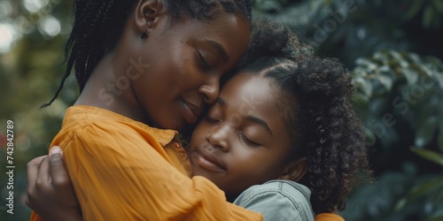 African American daughter and mother hugging Generative AI