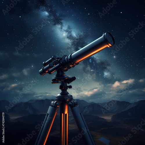 A telescope pointing at the night sky.
