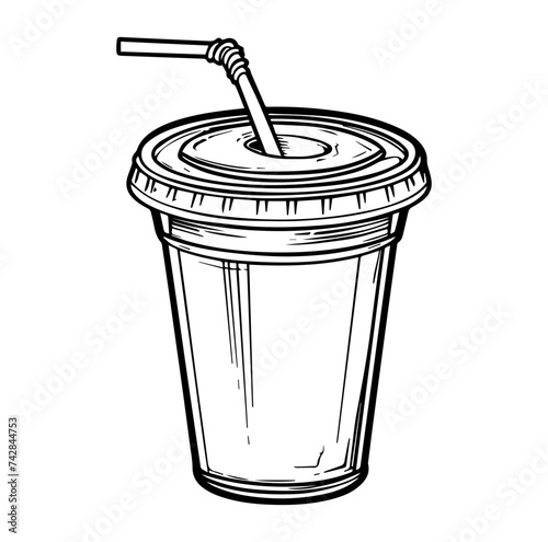 Plastic cup with straw for quick refreshment for hot or cold drinks vector