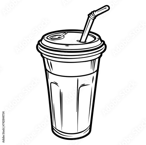 Plastic cup with straw for quick refreshment for hot or cold drinks vector