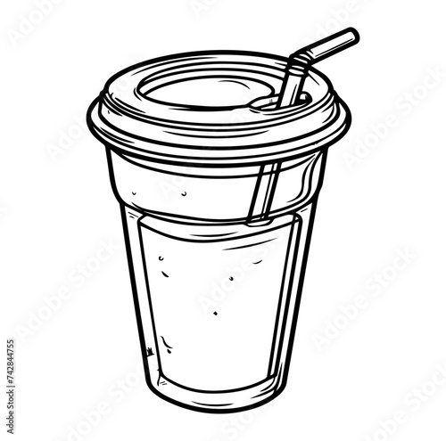 Plastic cup with straw for quick refreshment for hot or cold drinks vector