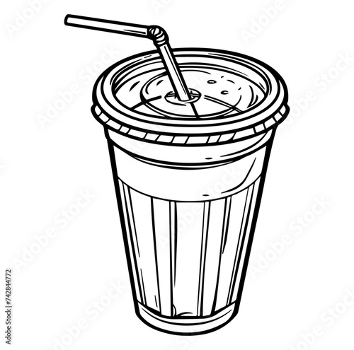 Plastic cup with straw for quick refreshment for hot or cold drinks vector