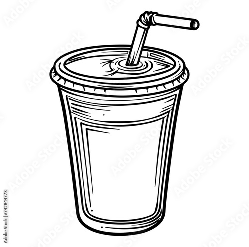 Plastic cup with straw for quick refreshment for hot or cold drinks vector