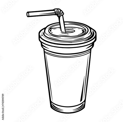 Plastic cup with straw for quick refreshment for hot or cold drinks vector