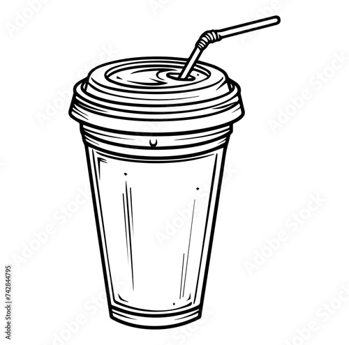 Plastic cup with straw for quick refreshment for hot or cold drinks vector