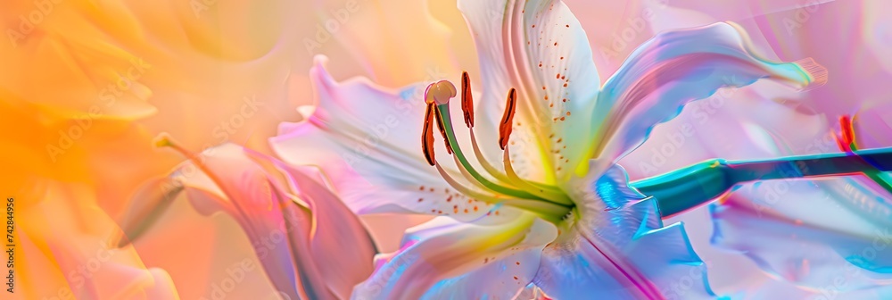 Fototapeta premium Abstract flower background wallpaper, beautiful poster design, flowers, neon colors, colorful, watercolor, wide screen