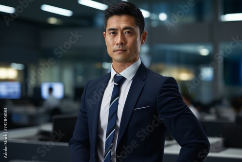 Young Asian businessman in an office smiling confidently © Darya