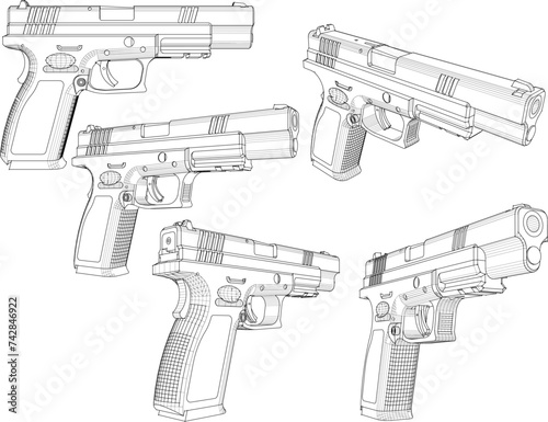 vector sketch illustration design of manual pistol firearm