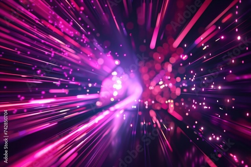 Abstract blur of pink and purple light streaks with bokeh effect on dark background, vibrant and futuristic