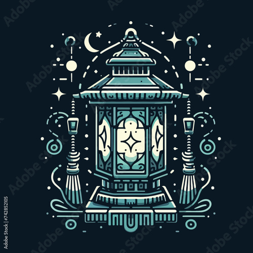 Ramadan kareem lantern celebration lamp Vector arab islam culture festival religious fanoos glowing symbol.