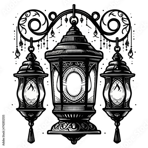 Ramadan kareem lantern celebration lamp Vector arab islam culture festival religious fanoos glowing symbol.