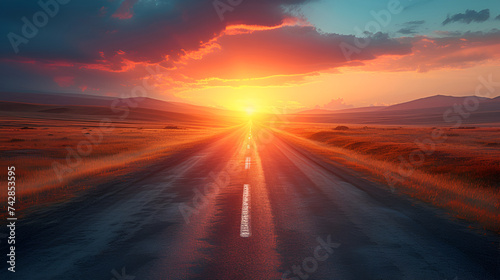 Highway in the sunset background