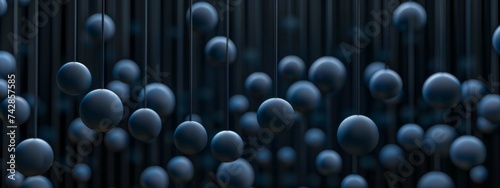 Dark blue balls hanging, abstract background