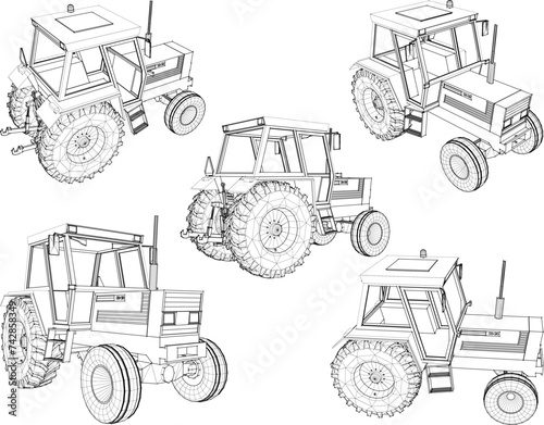 Vector sketch illustration of an old vintage tractor design for cultivating agricultural land