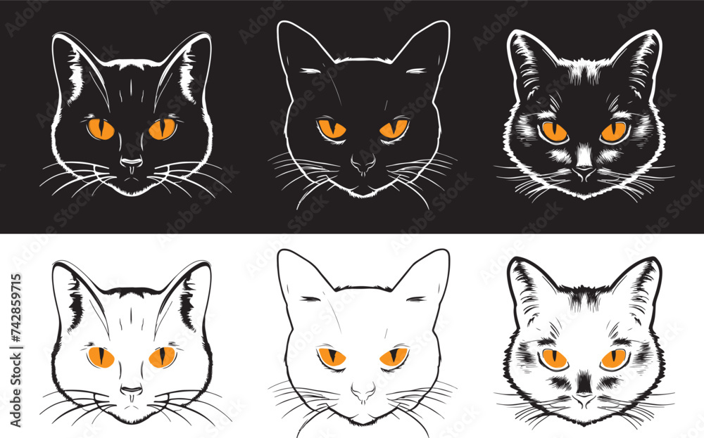 Black and White Cat Vector Logo Animal Head